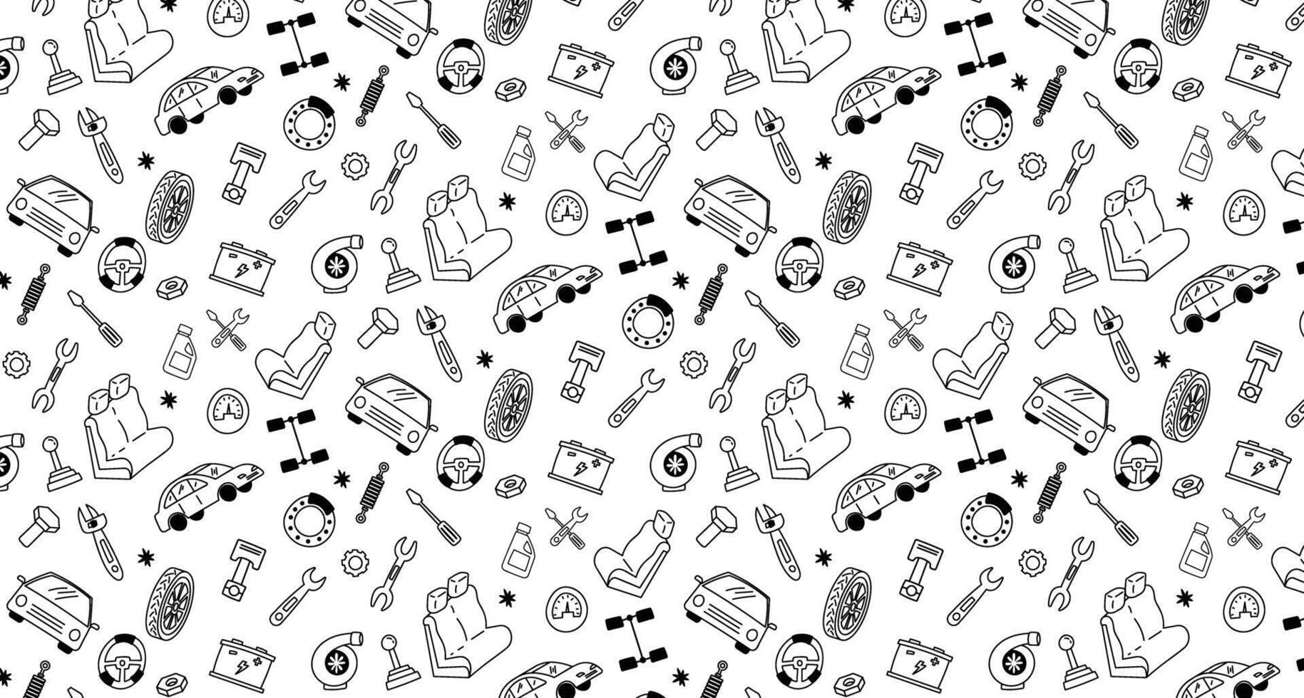 engine car parts mechanic doodle pattern background vector