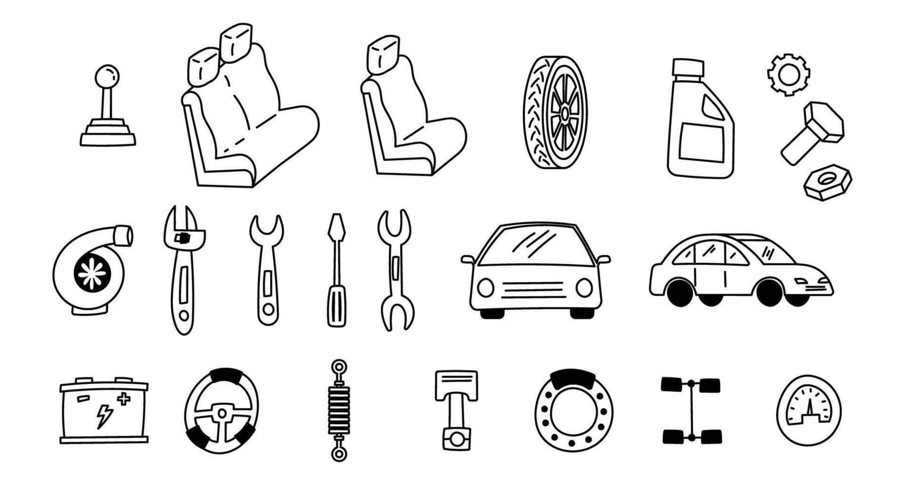 car engine parts doodle hand drawing icon vector