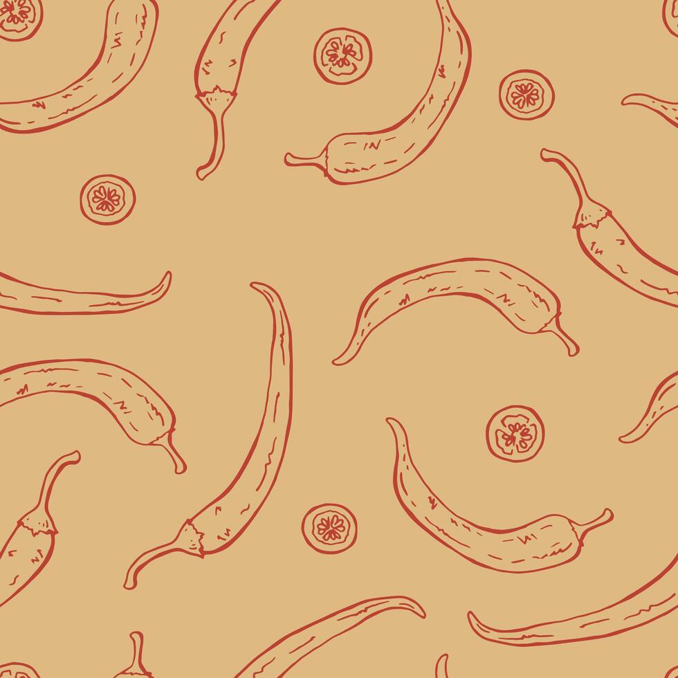 Seamless pattern chili pepper. Hand drawn illustration vector
