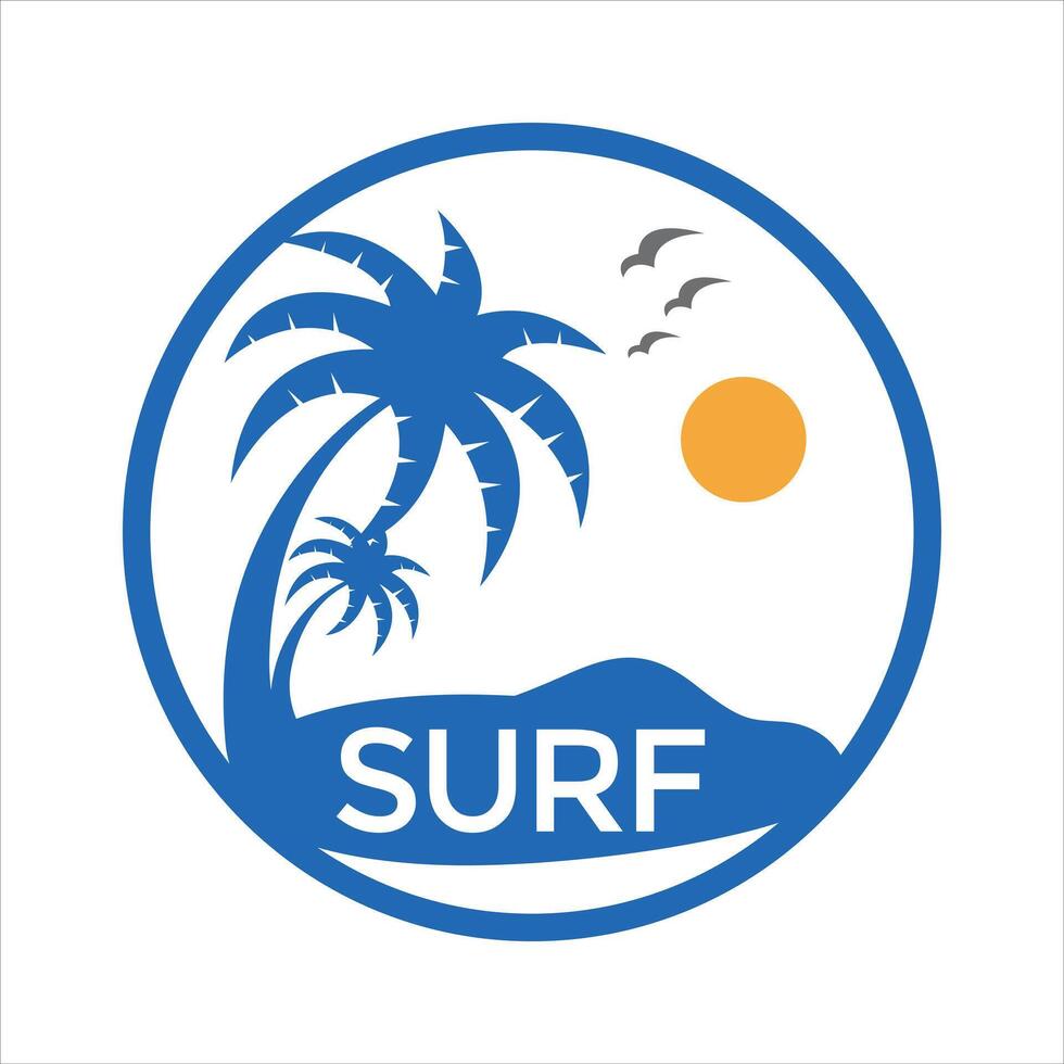 Surf Logo with Palm Tree and Beach Scene vector