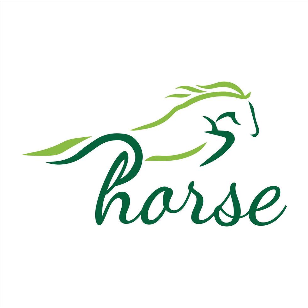 Elegant Green Horse Logo Design with Flowing Lines and Typography a Symbol of Graceful Movement and Equestrian Excellence for Branding and Marketing Purposes vector