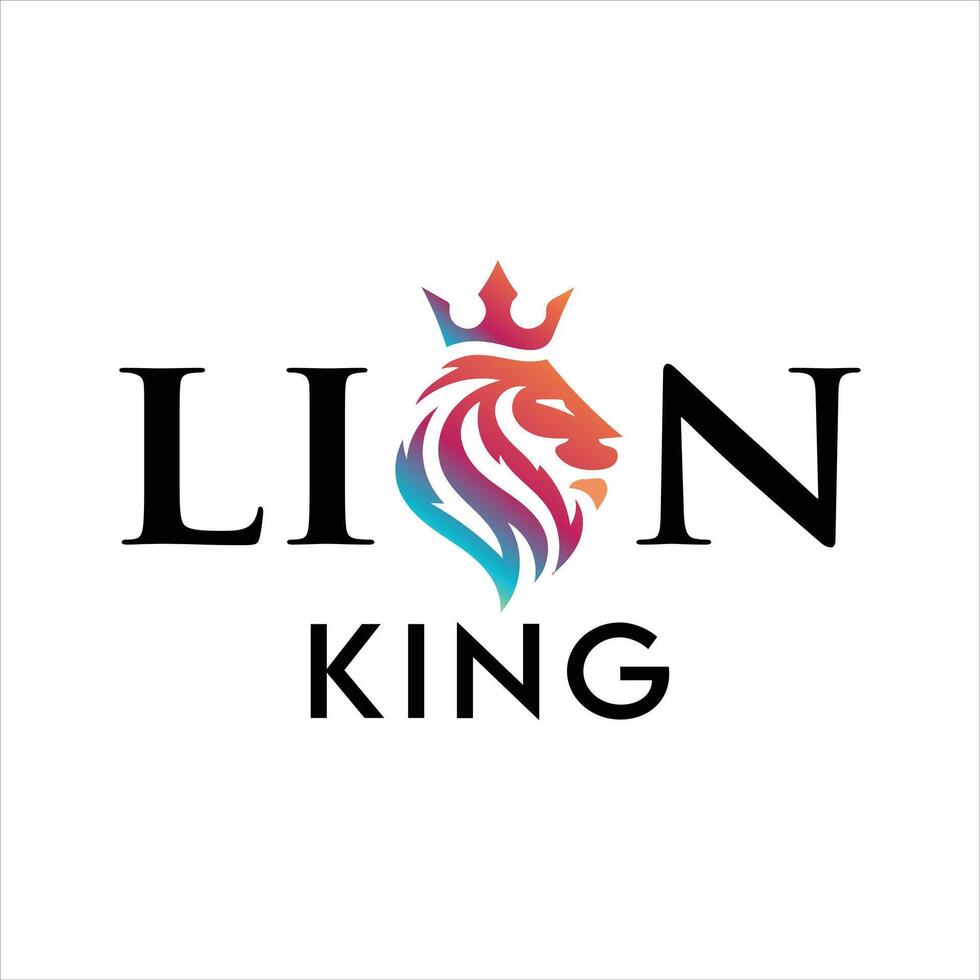 Lion King Logo Design with Gradient Colors and Crown, A Symbol of Majesty and Power, Evoking a Sense of Authority and Regal Charm, Perfect for Brands vector