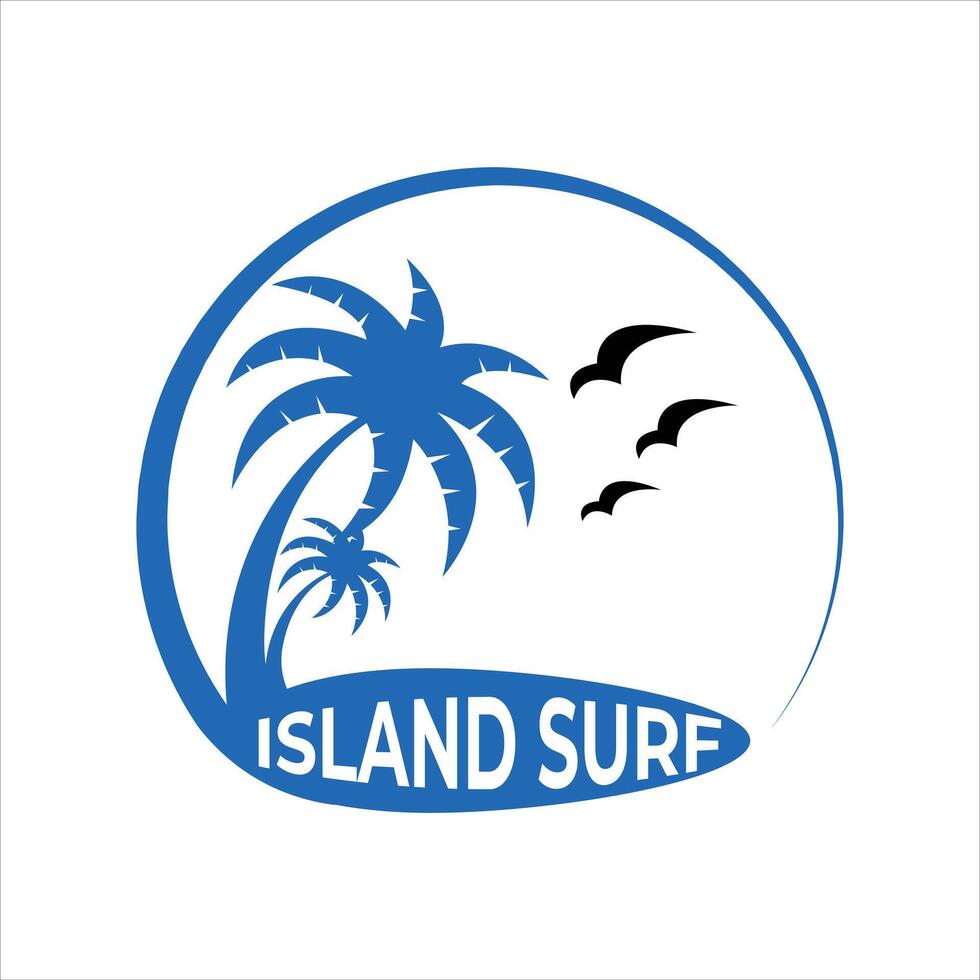 Island Surf Logo with Palm Tree and Birds vector
