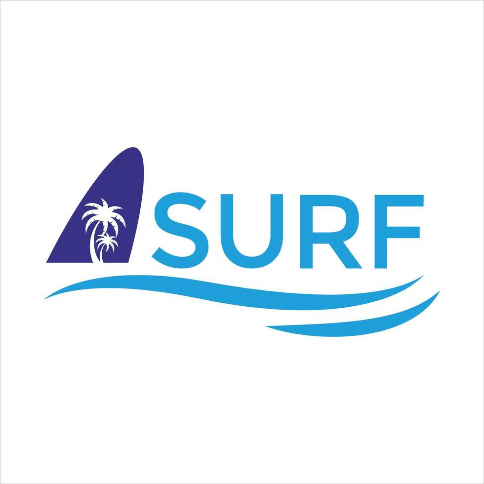 Surf Logo Blue Surfboard and Palm Tree Design vector