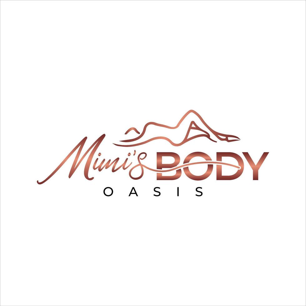 Elegant Logo Design Featuring Curvaceous Female Silhouette and Script Text for Mimi's Body Oasis a Luxurious and Sensual Aesthetic Brand Identity Emphasizing Relaxation vector