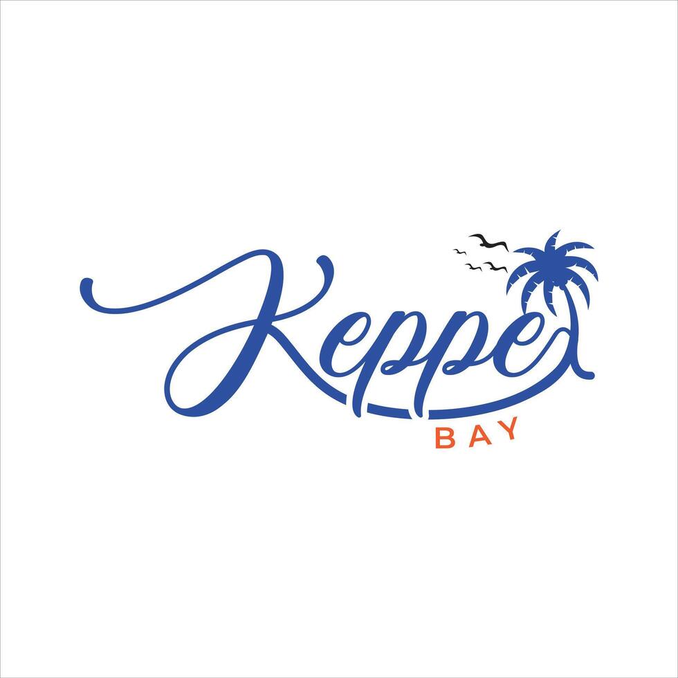 Stylish Keppel Bay Logo Design with a Tropical Flair Depicting a Beach Paradise Destination with a Palm Tree and Soaring Birds, a Serene Coastal Getaway vector