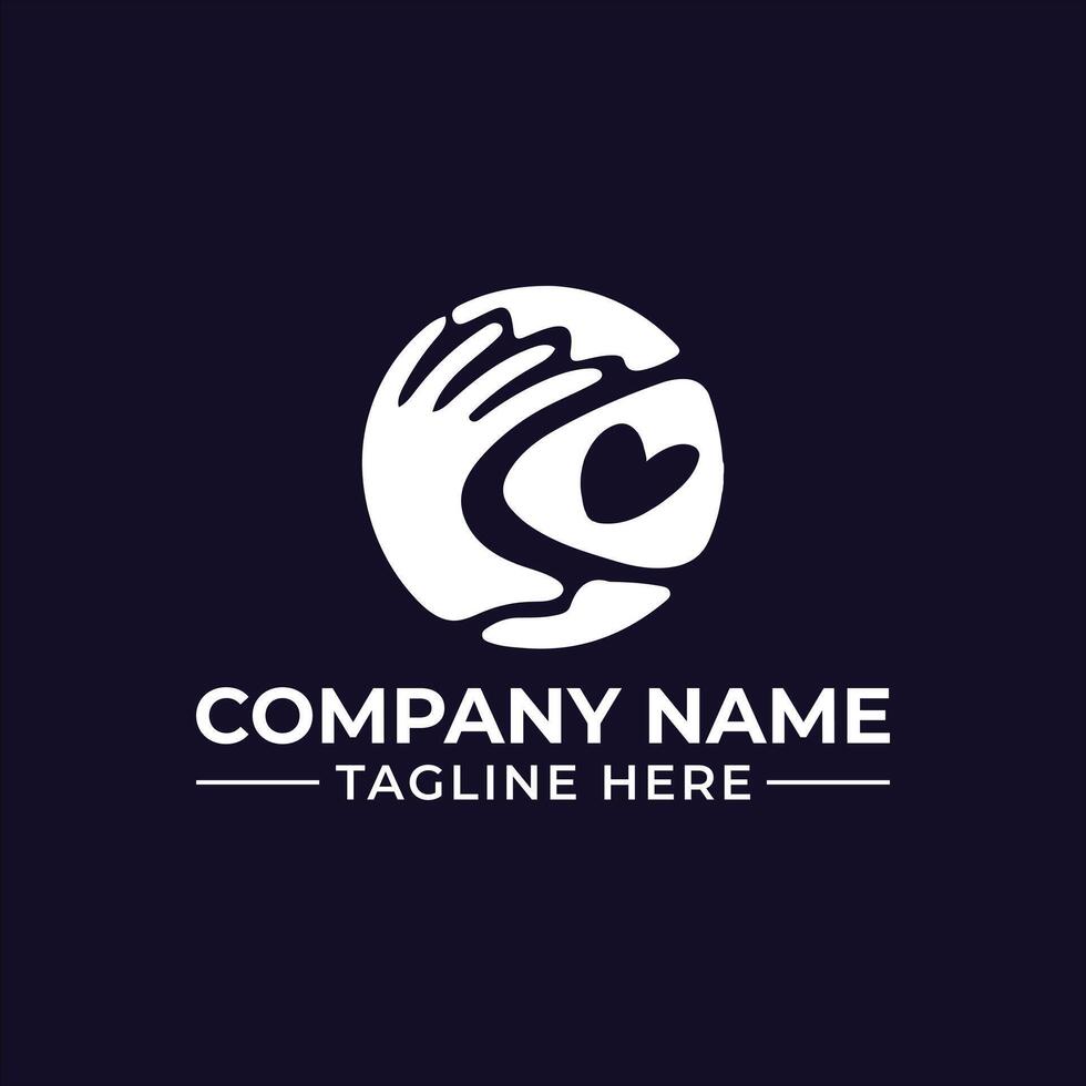 Elegant Logo Design Featuring a Caring Hand and Heart Symbol Encircling the Globe A Symbol of Compassion Love and Global Reach for a Charitable Organization vector