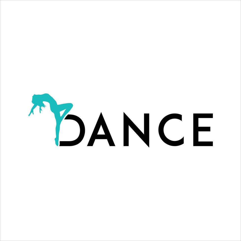 Dance Logo Design Featuring a Turquoise Silhouette of a Dancer Leaning Backwards with her Arms Extended, Seamlessly Integrated with Bold Black Text Spelling the Word Dance vector