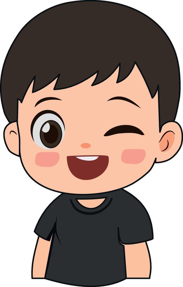 Charming cartoon boy winking playfully. Ideal for conveying a friendly secret, mischief, or a cool, confident gesture. vector