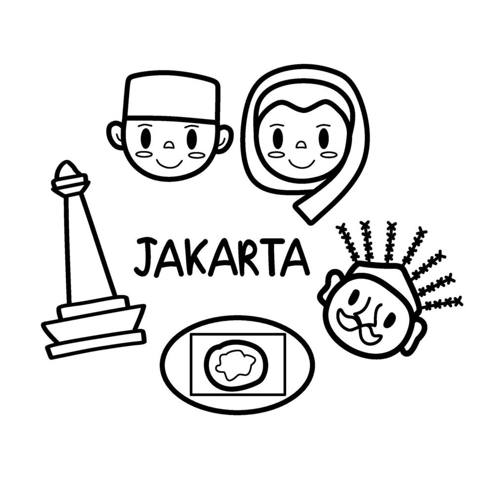 Set Of Hand-Drawn Jakarta Culture Doodle Icons vector