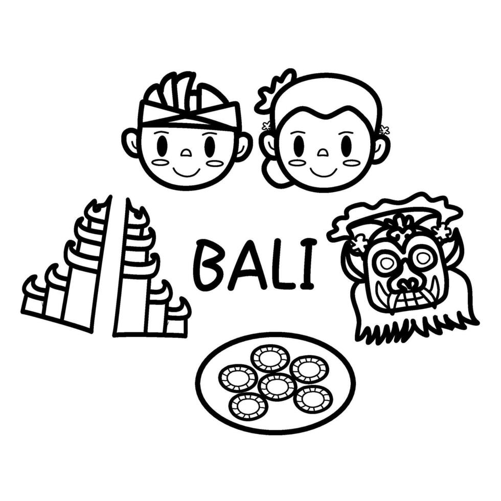 Set Of Hand-Drawn Bali Culture Doodle Icons vector