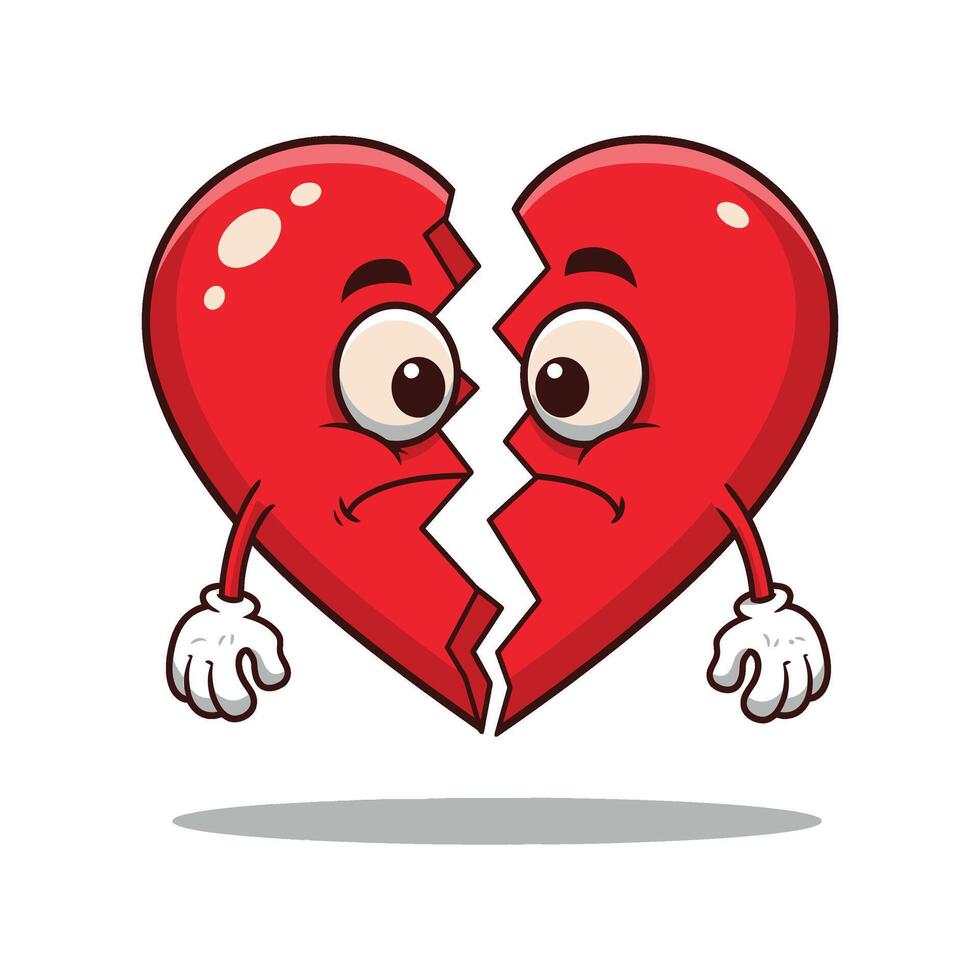 Floating Sad Broken Heart Clipart with Cartoon Face vector