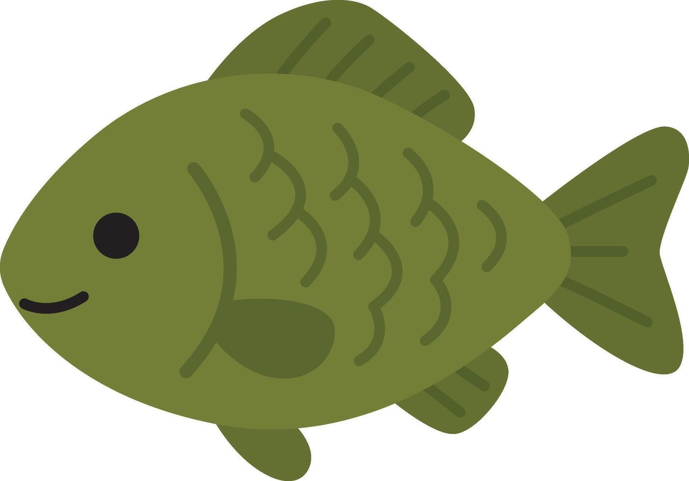 Simple green cartoon fish suitable for children's illustration projects, educational materials, logo design, and nature themed graphics. Bright, playful, and colorful vector