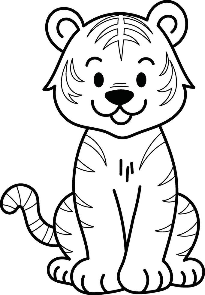 Tiger cartoon illustration suitable for childrens book covers, nursery decorations, clothing designs. Adorable style perfect for playful, cheerful projects vector
