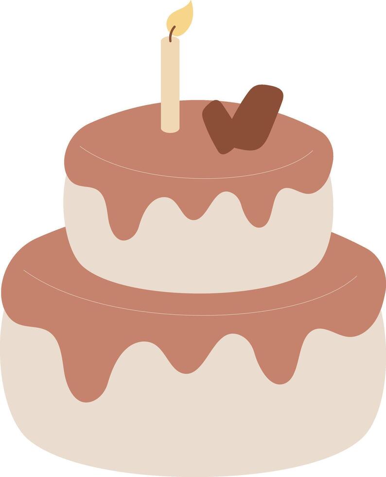 Birthday cake with two tiers and a lit candle, perfect for birthday celebrations, parties, bakery promotions, and greeting cards vector