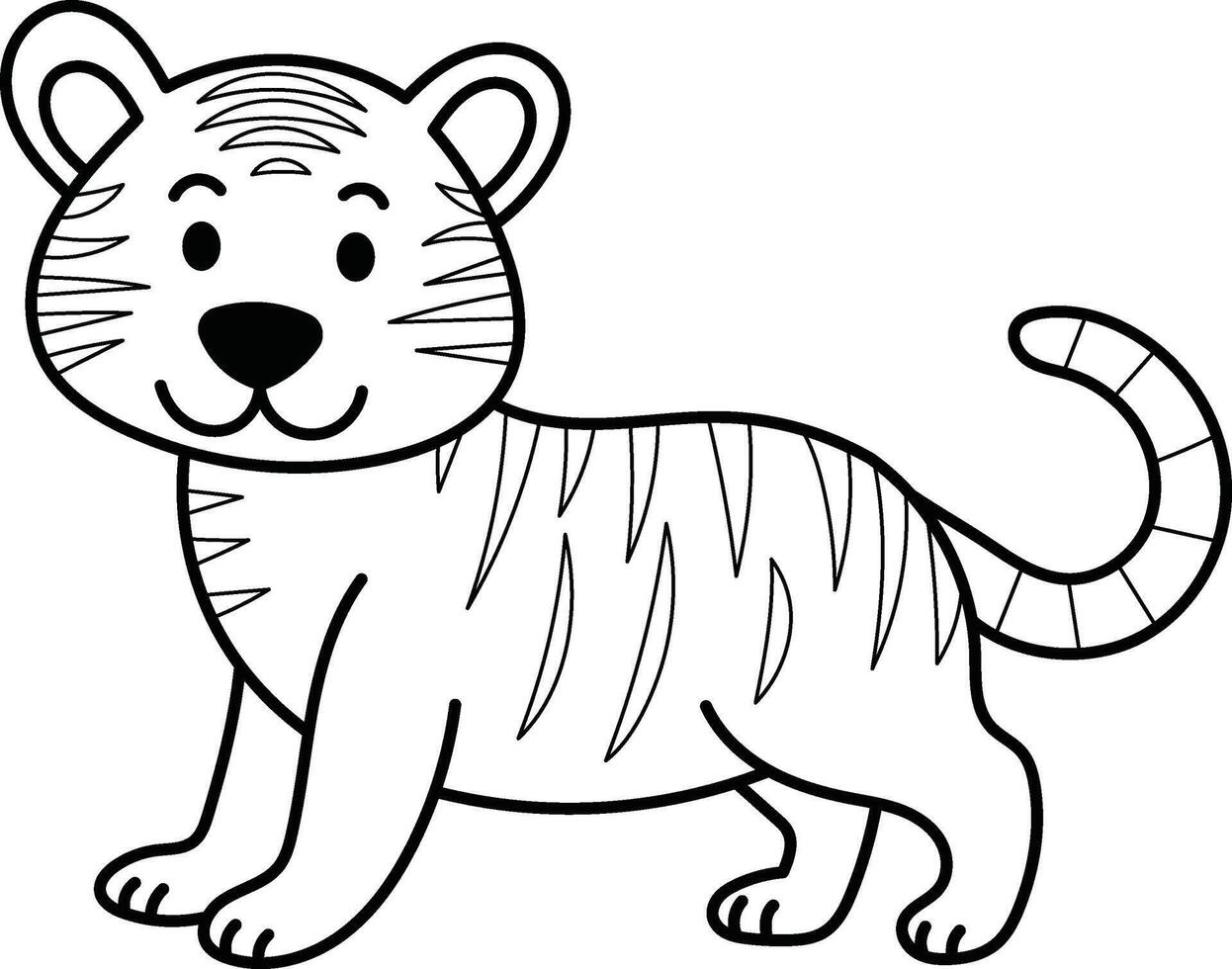 Tiger line drawing suitable for logos, apparel, posters, and educational materials, depicting the elegance of the majestic feline species vector
