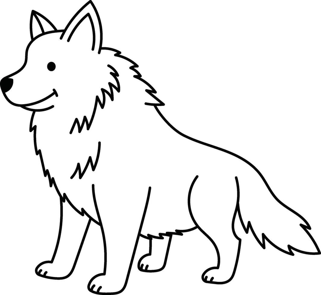 Delicate line drawing of a fluffy majestic wolf suitable for wildlife logos, nature themed designs, and animal lover merchandise vector