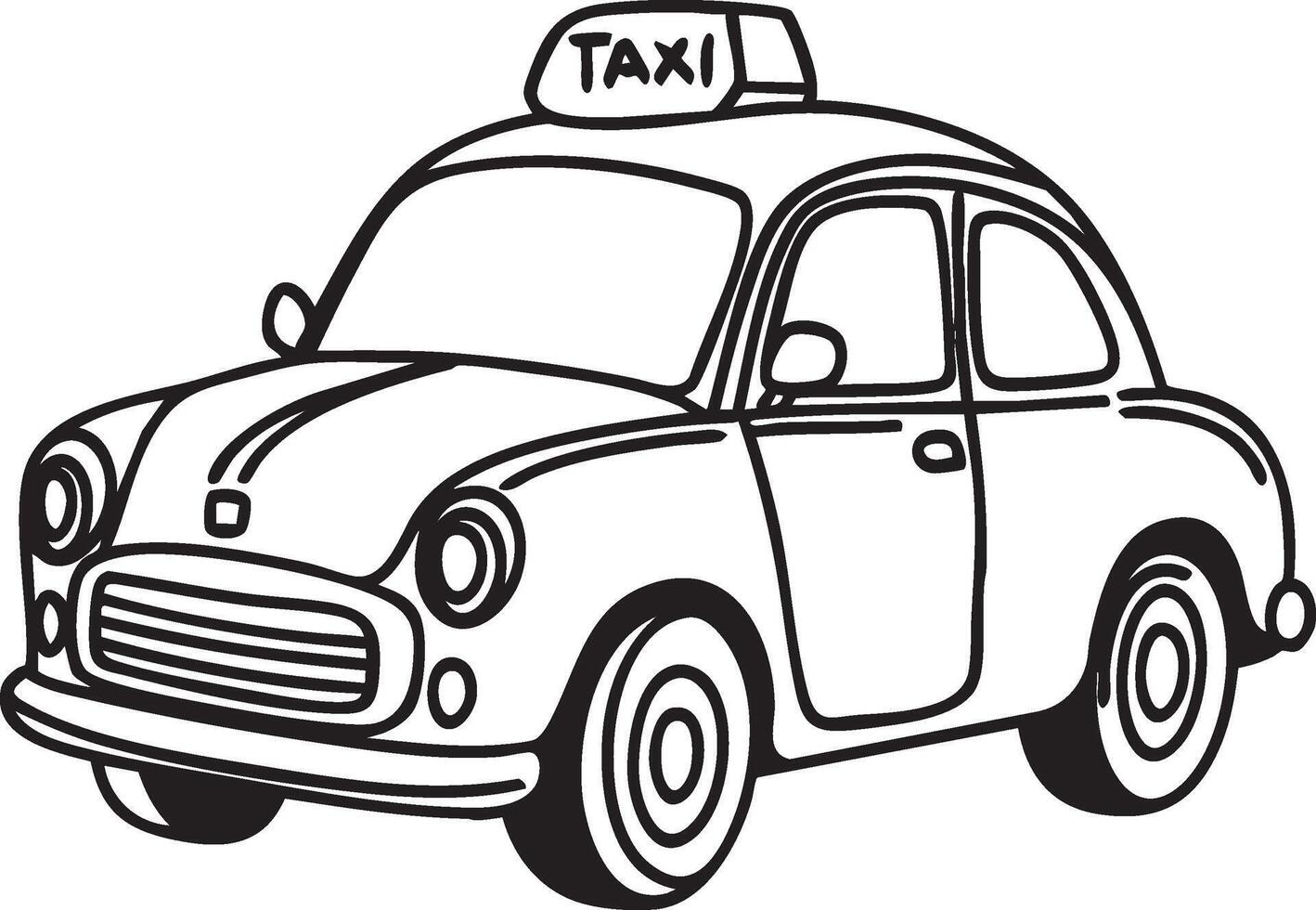 Minimalist black and white taxi outline. Suitable for illustrating unavailability, transportation, urban scenes, or concepts related to absence or downtime vector