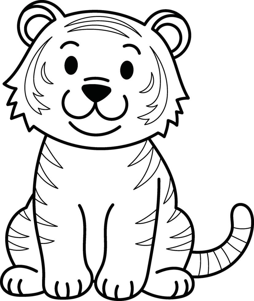 Tiger cartoon character sitting peacefully, a delightful jungle friend, suitable for children's books, educational materials, or wildlife themed designs vector