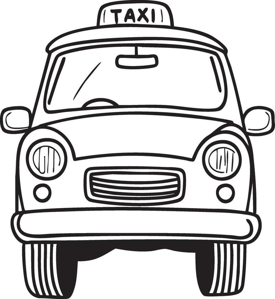 Minimalist black and white taxi outline. Ideal for app icons and dark themed graphic projects. Suitable for crafting sleek design elements vector