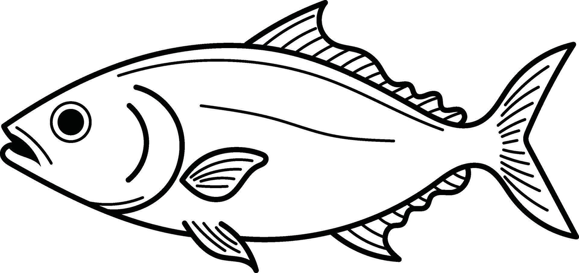 Tuna fish line drawing portraying a bonitos sleek form, reminiscent of a tuna. Suitable for fishing, seafood, marine life themed designs vector