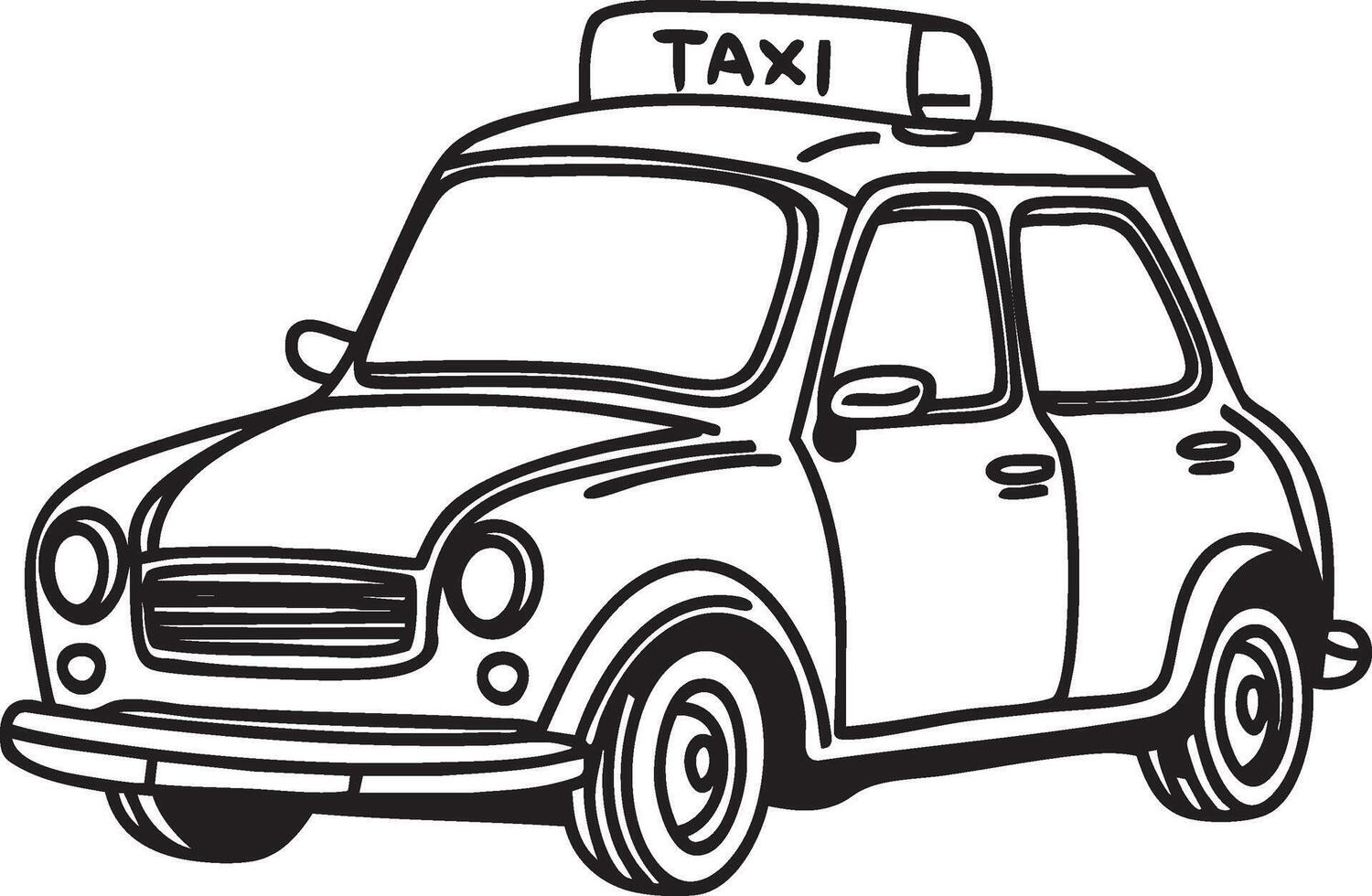 Minimalist black and white taxi outline. suitable for transportation, travel, urban, empty, and mysterious concepts vector