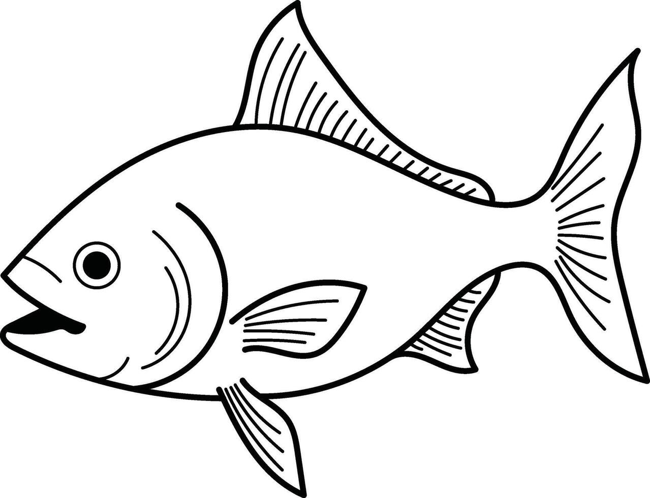 Tuna fish line drawing, sleek and minimalist, suitable for packaging design, logos, and food related projects needing a simple yet dynamic element vector