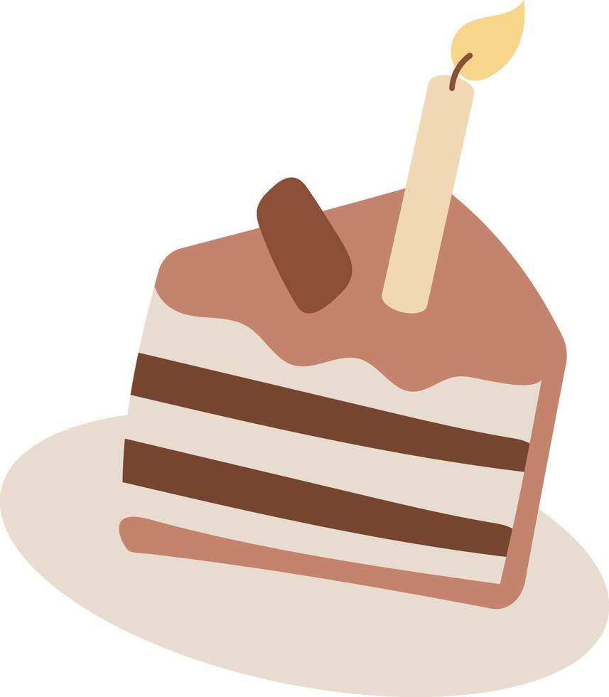 Birthday cake slice with flickering candle suitable for birthday celebrations, party invitations, greeting cards, social media posts, and websites vector