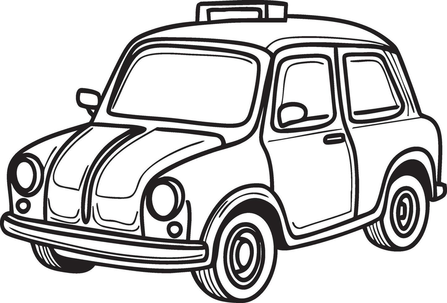 Minimalist black and white taxi outline. ideal for urban night themes. Perfect for urban night scenes in web design vector