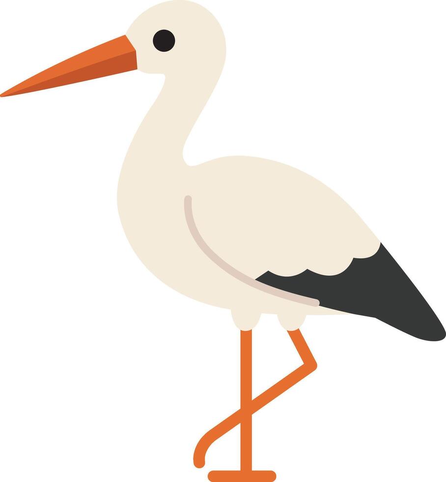 Cute heron bird, white stork with orange beak and legs. Perfect for nature blogs, wildlife conservation materials, children's educational resources vector