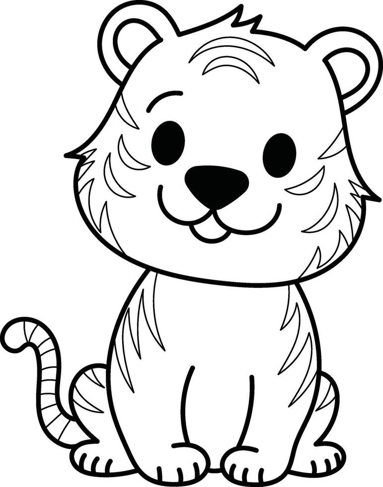 Tiger a cute cartoon tiger sits serenely, a charming jungle friend. Suitable for children's books, apparel, and themed designs vector