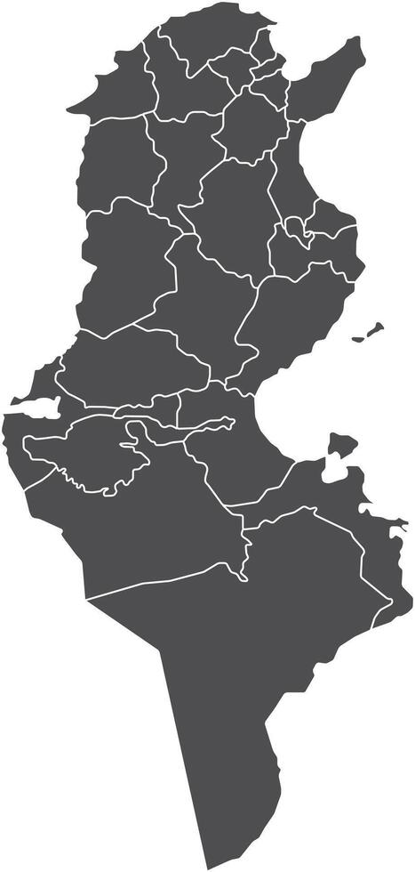 Map of Tunisia with Governorates and Borders vector
