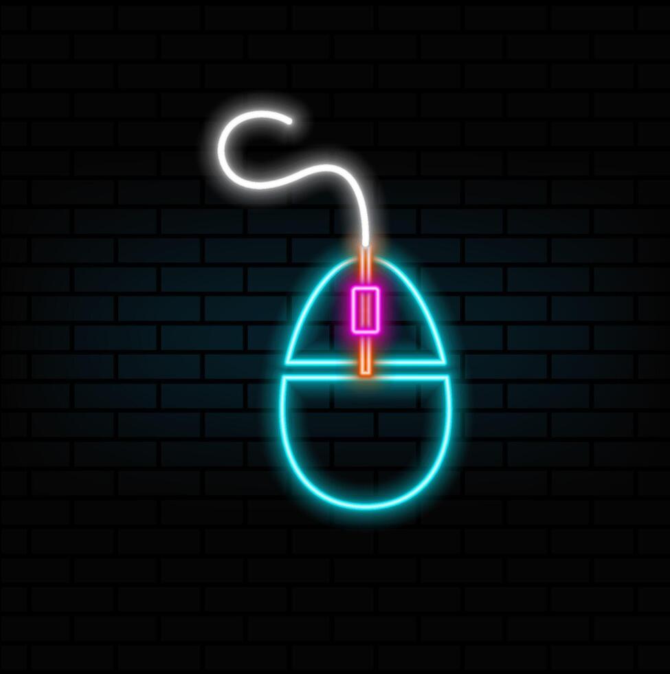 neon style, computer mouse icon,computer mouse simple line art, perfect for logos. vector