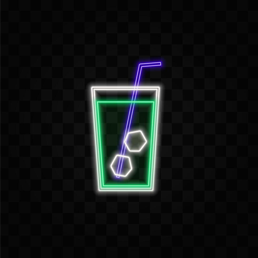 Alcohol drink icons.alcoholic drinks. neon style. Summer non-alcoholic drinks with lemon, lime and mint ice cubes. Whiskey on the rocks, tequila, vodka, sambuca, mojito and martini vector