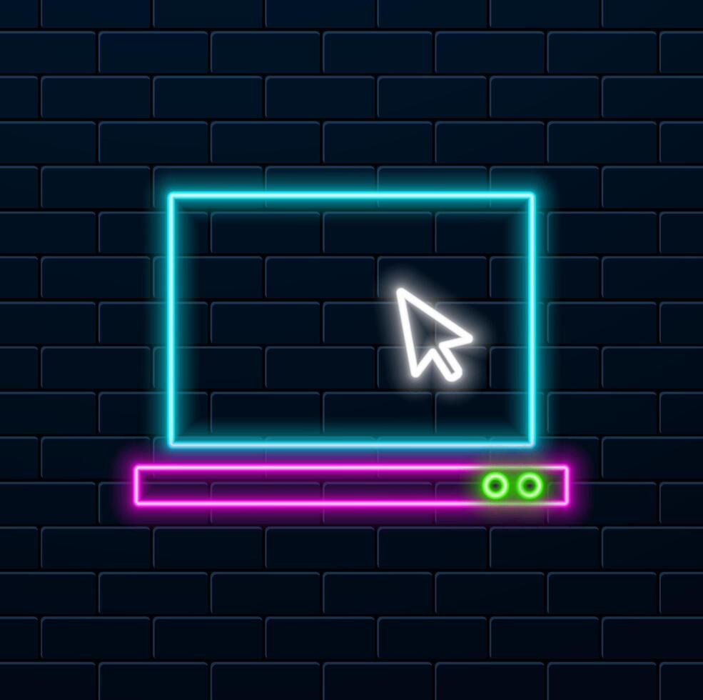 Laptop with cursor on screen illustration in modern design MacBook Pro series. neon style. vector
