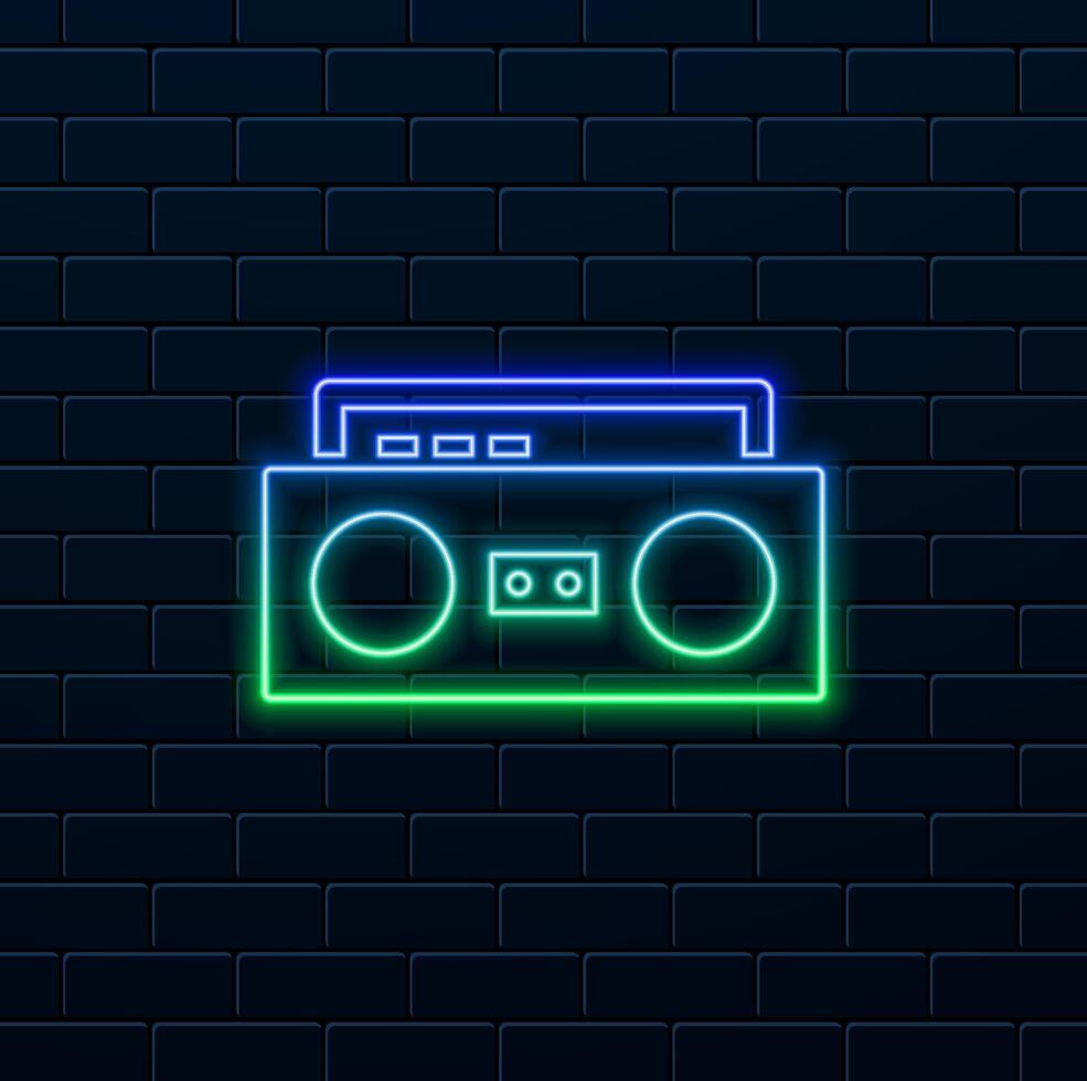 classic square radio style silhouette with two speaker. neon style.square radio tuner with two speakers - vintage classic square radio tuner with two speakers vector