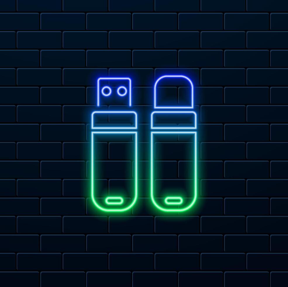 icon, of data storage devices. drop shadow USB flash drive, neon style, cd and flash memory card silhouette symbol. computer data storage equipment. vector