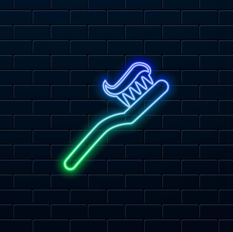 Toothbrush icon illustration design. neon style.Toothbrush and paste color icon. neon. vector