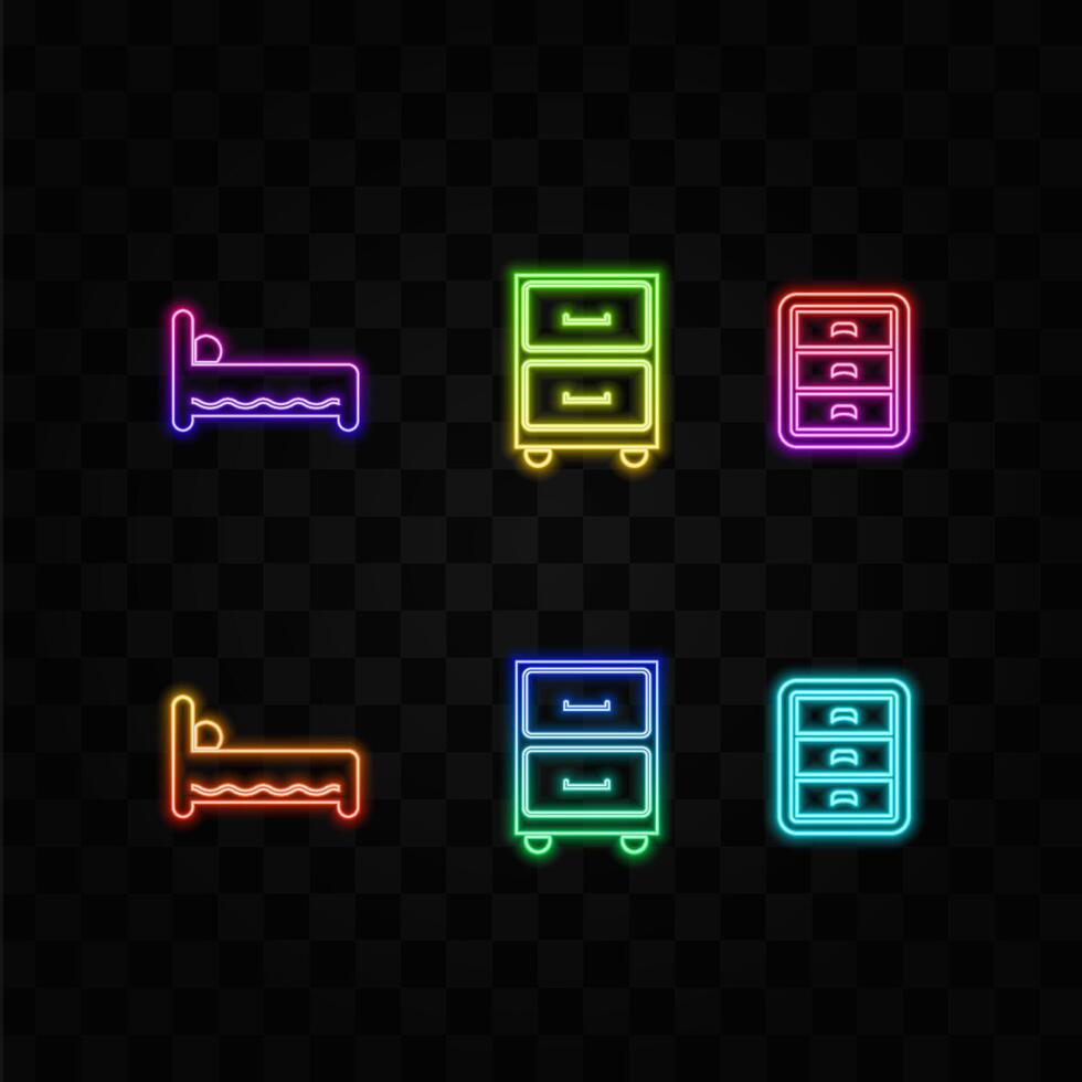 closet. neon style, logo isolated on white background. Single and double bed. Hostel, hotel, hotel vector