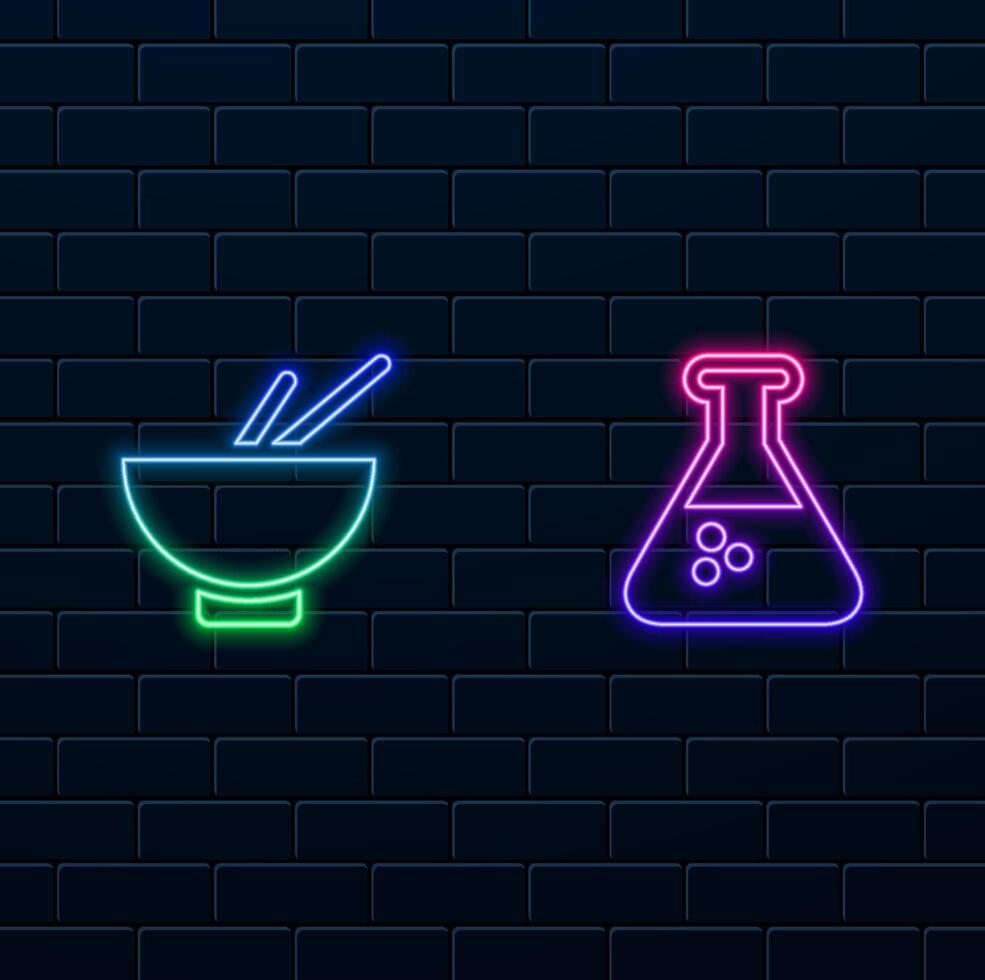 Icon, chemical flask in laboratory research concept.Laboratory Flask Glass Icon Logo Template Illustration Design. neon style. vector