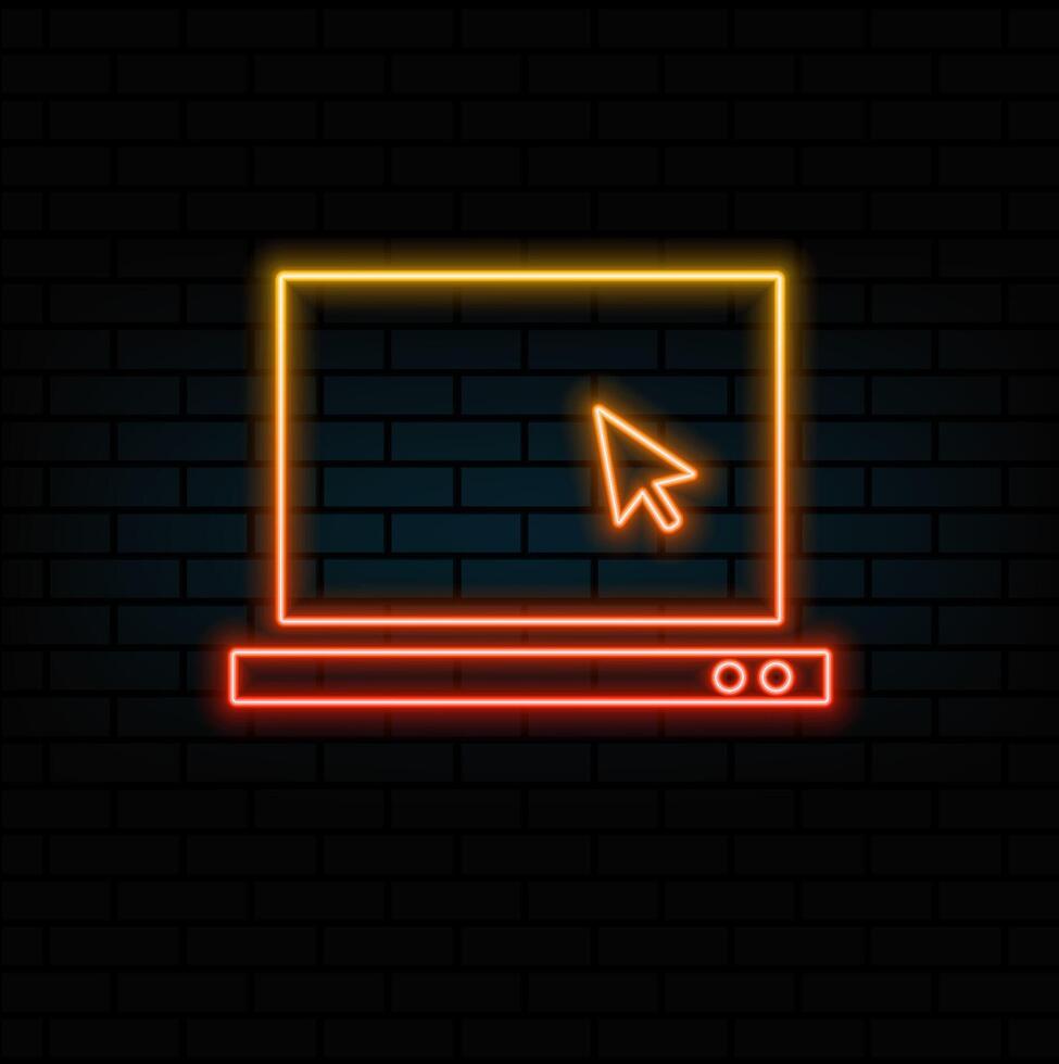 icon, Laptop with cursor on screen illustration in modern design MacBook Pro series. neon style. vector