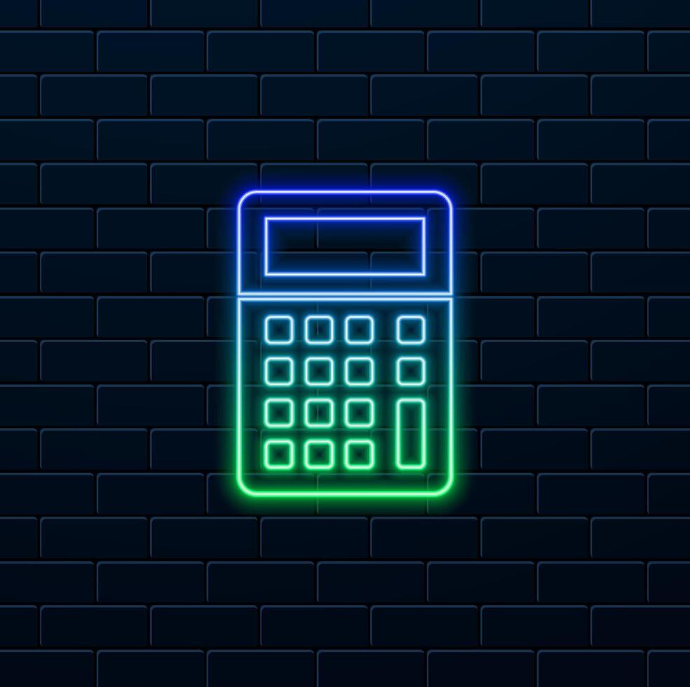 Calculator icon. Accounting sign. neon style. Calculate Financial Symbol - Stock vector