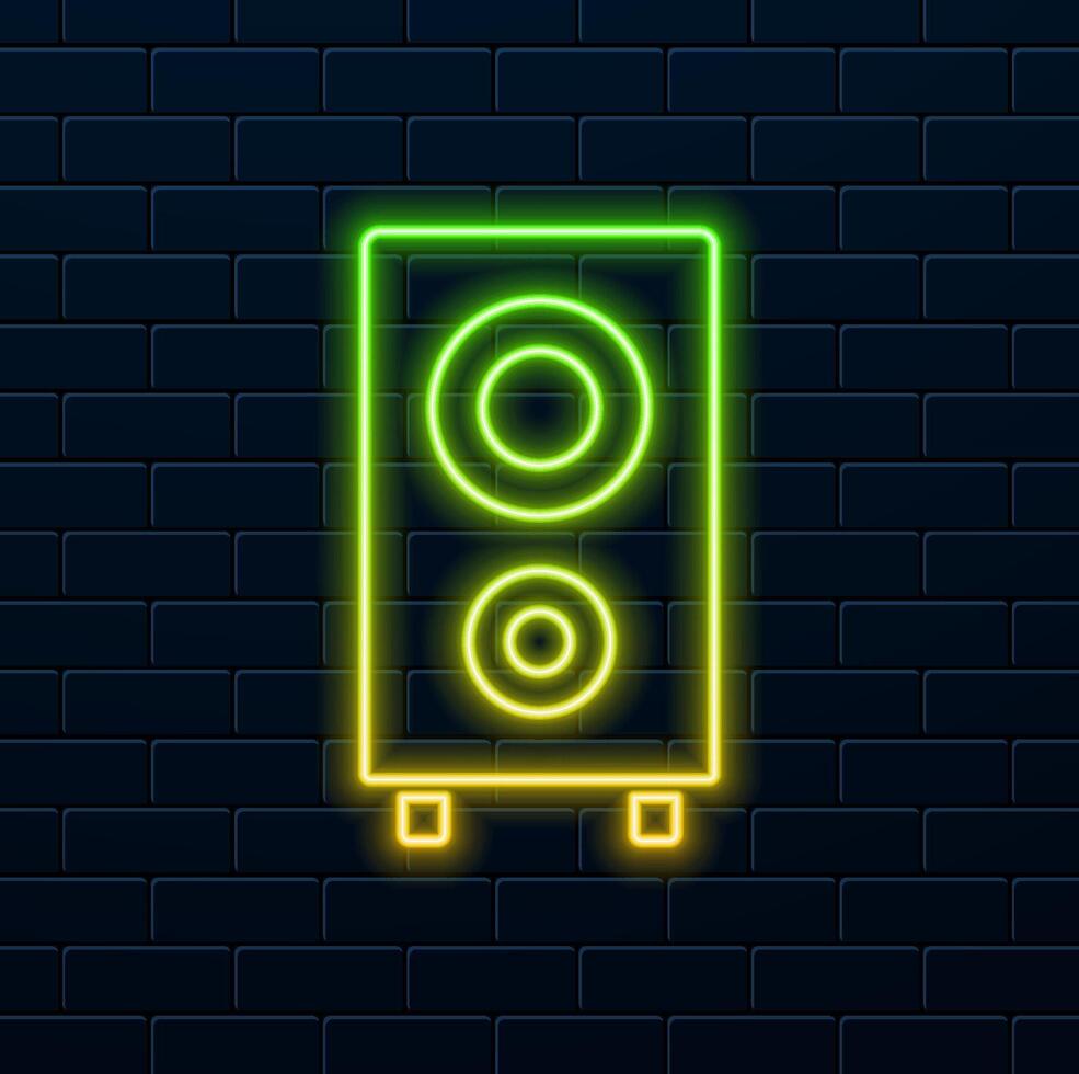 icon, music speaker and notes icon, flat style. neon style.audio wave smart speaker icon color outline vector