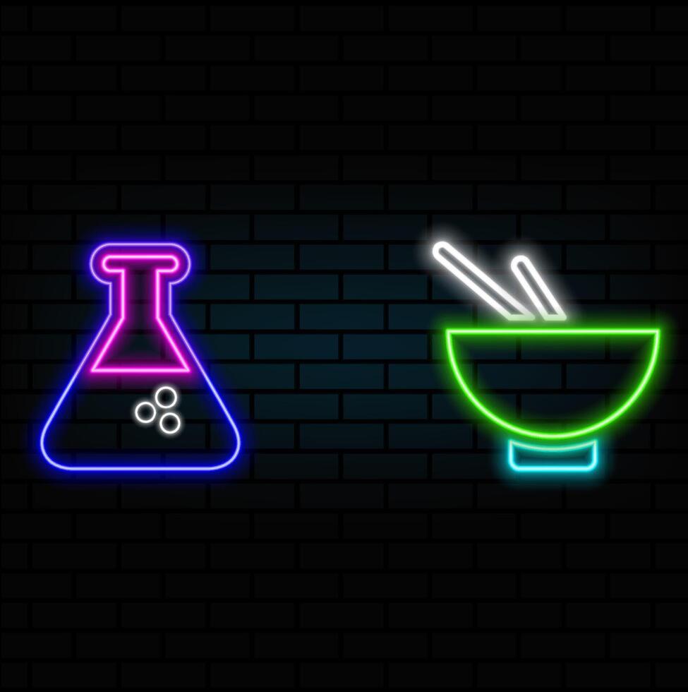neon style.chemical flask in laboratory research concept.Laboratory Flask Glass Icon Logo Template Illustration Design. neon style. vector