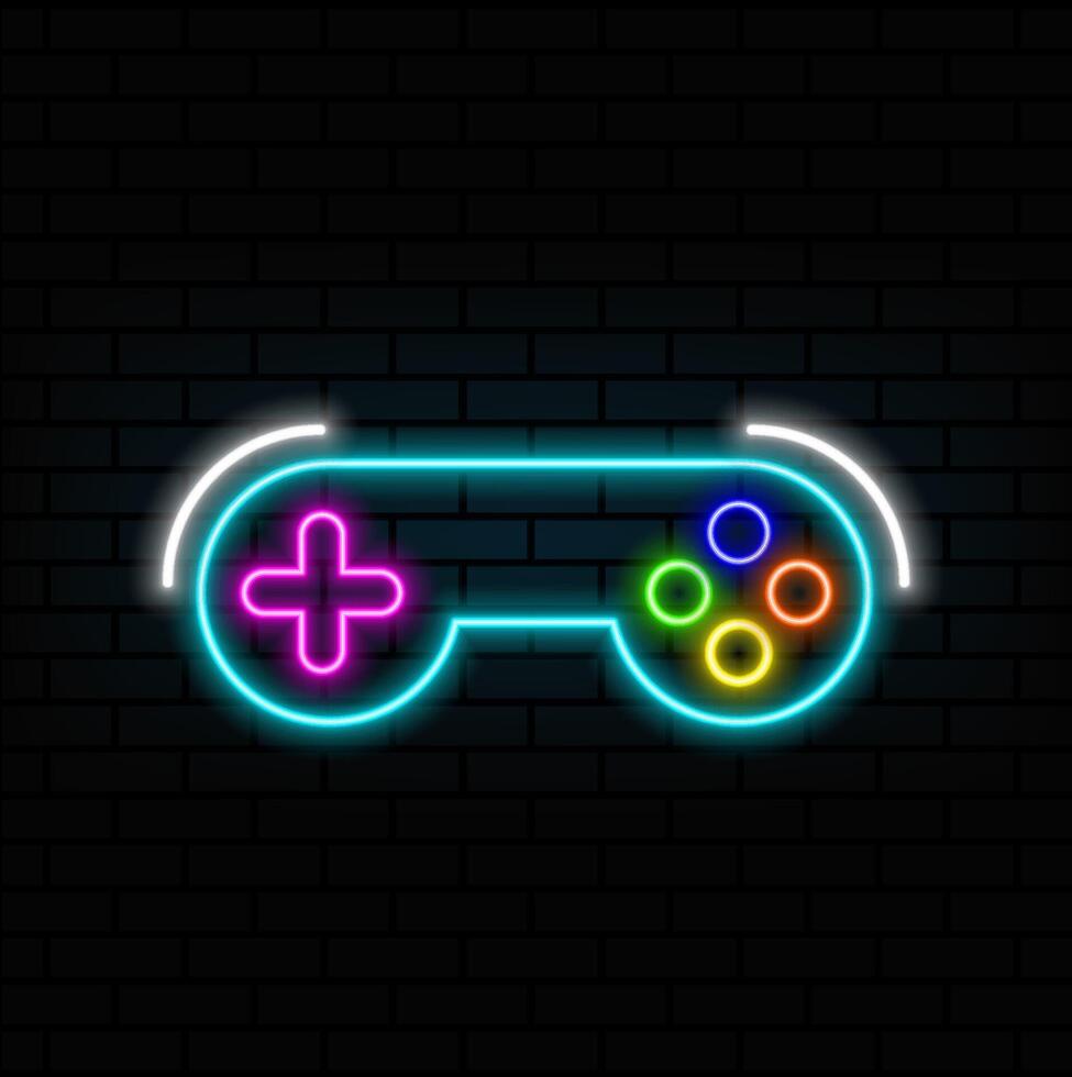 neon style.electronic concept, gamepad controller sign, game joystick icon in outline style for mobile concept and web design. graphics vector