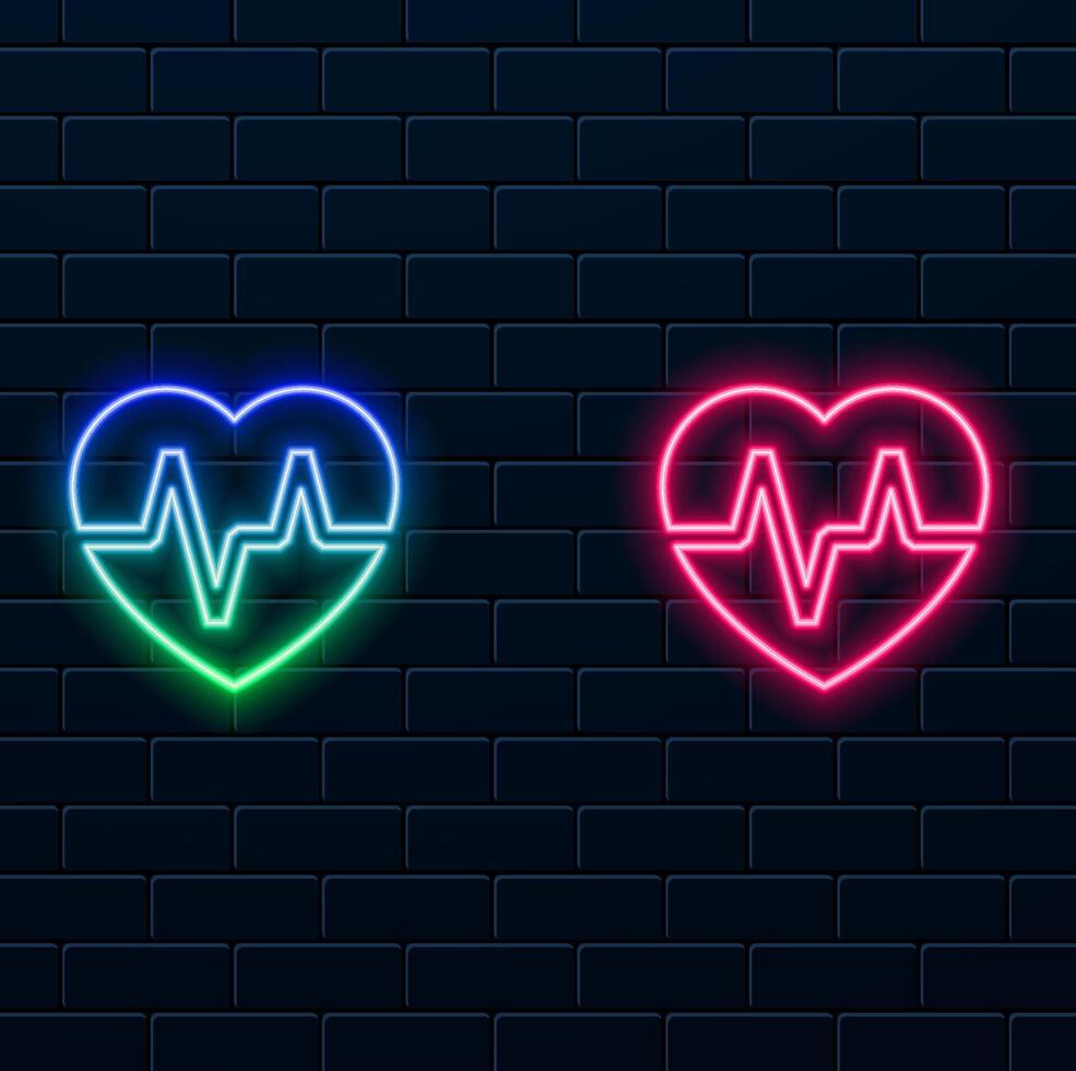 icon heart flat style, neon style, Valentine's day love symbol isolated on illustration vector