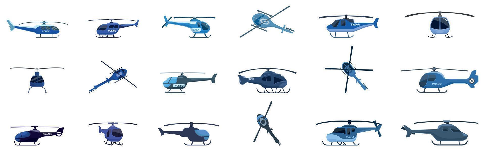 Various illustrated blue helicopters vector
