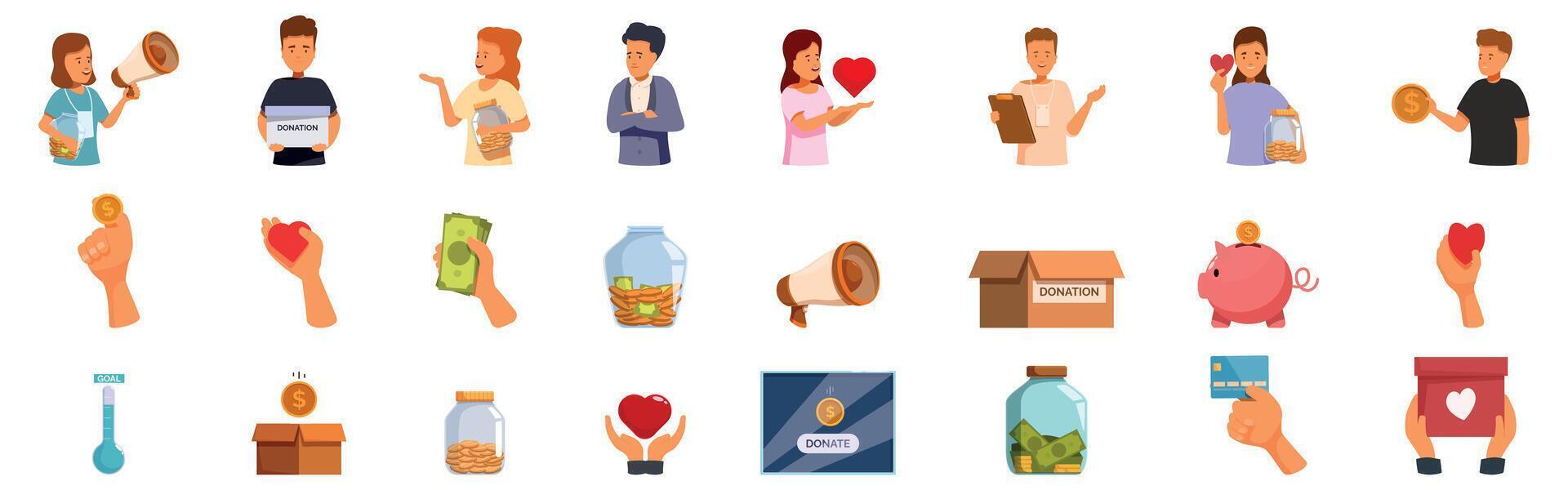 Icons representing donation and fundraising activities vector
