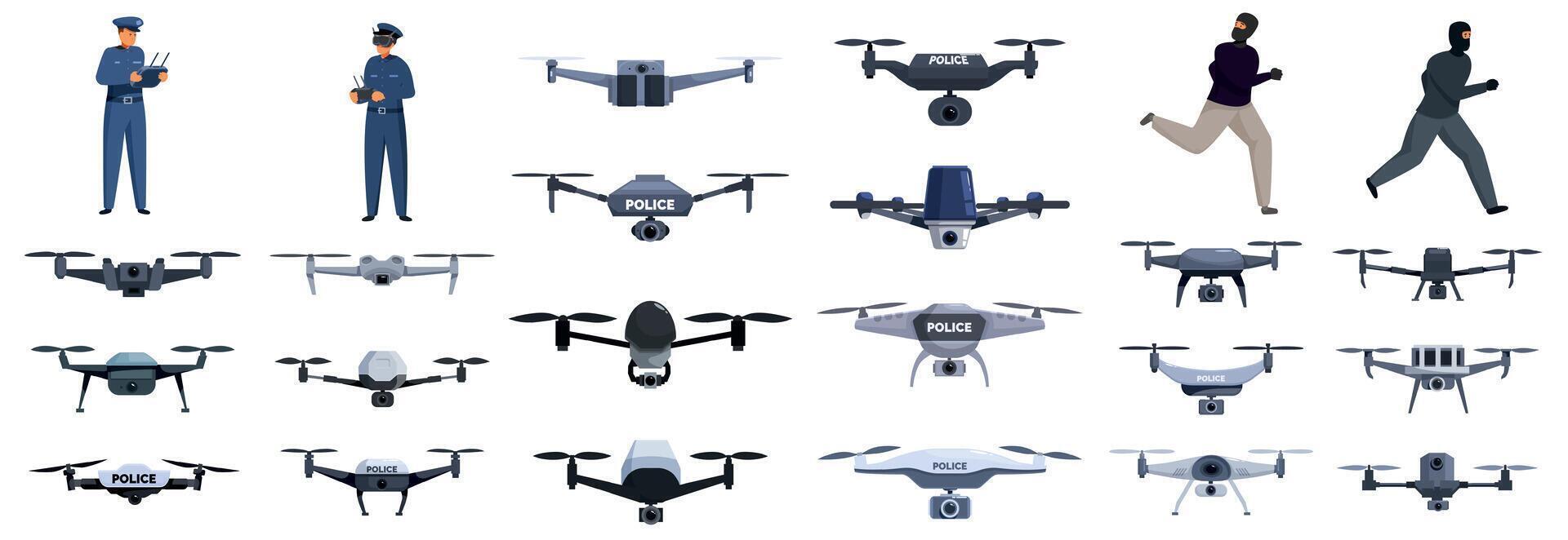 Police drones and officers illustration vector