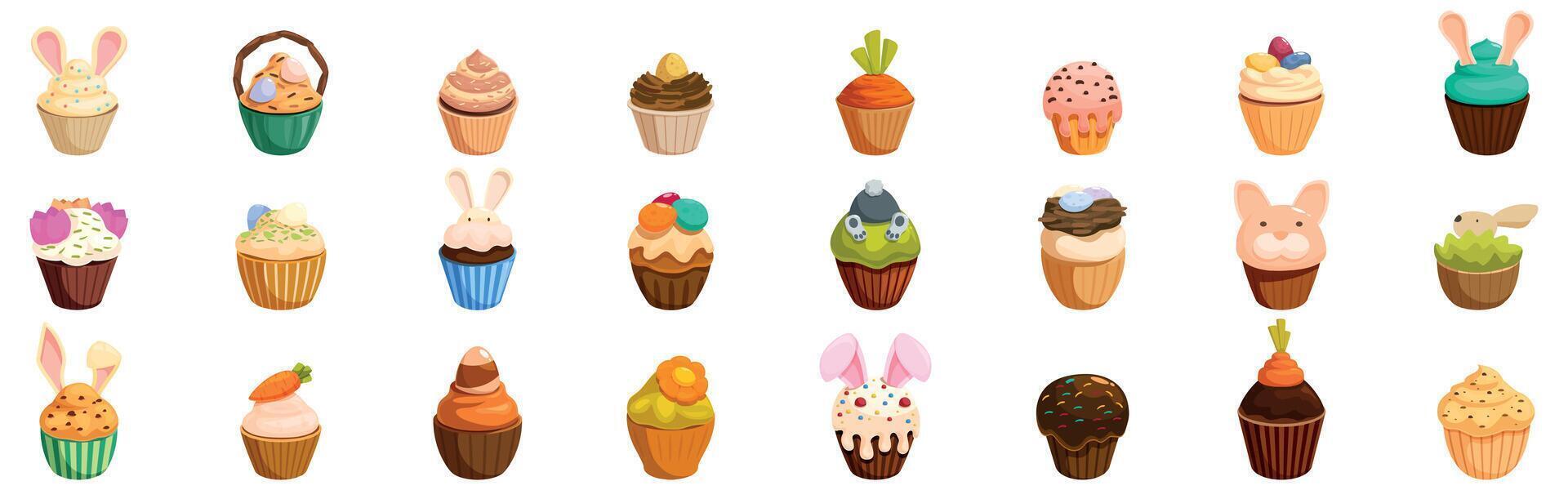 Variety of colorful cupcakes vector